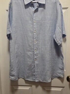 Daniel Cremieux Light Blue Short-Sleeve Button-Down Linen Shirt